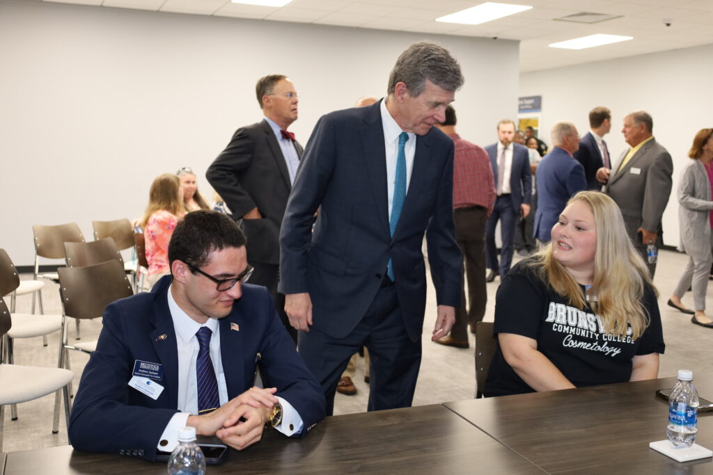 Governor Cooper talking with students at BCC about the Longleaf Commitment Grant