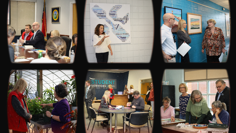 A collage of photos taken during the Belk Foundation's tour of BCC