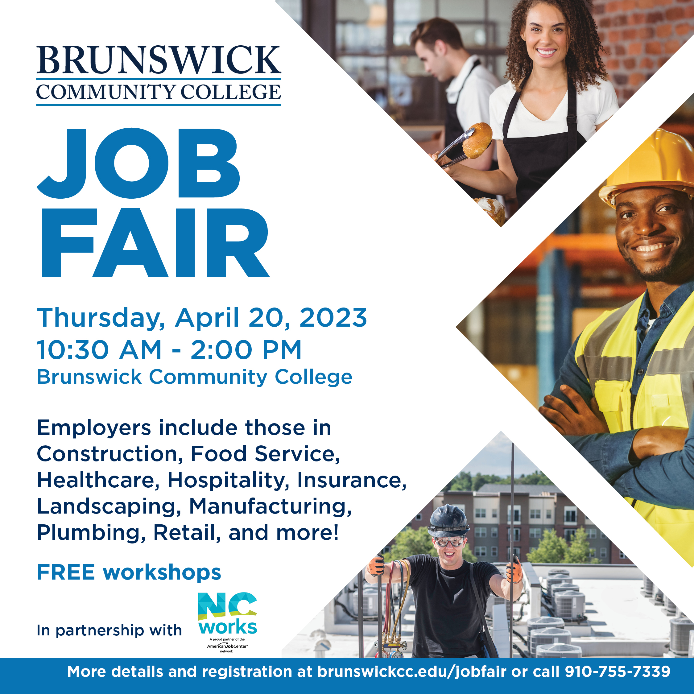 collage of different types of jobs in support of BCC Job Fair