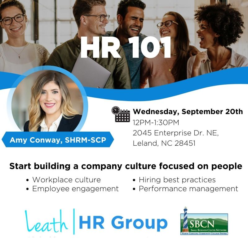 HR 101 graphic featuring employees and an invitation to attend a seminar